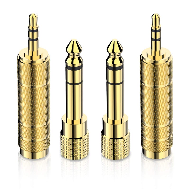 DIGITNOW Headphone Adapter 6.35mm (1/4 Inch) Male to 3.5mm (1/8 Inch) Female and 3.5 mm Male Plug to 6.35 mm Female Jack, Audio Stereo TRS Converter Adapters (4 -Pack Gold Plated) - Image 1